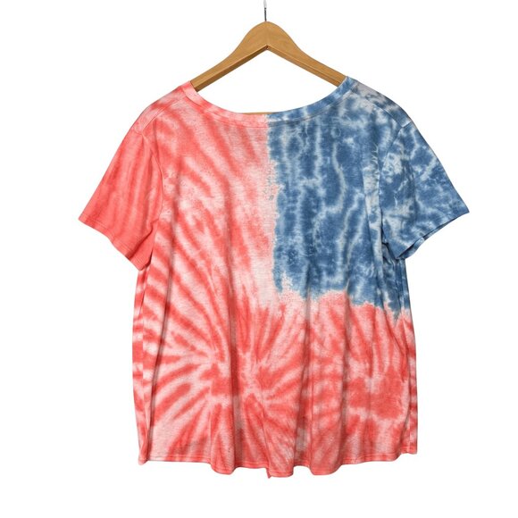 Fifth Sun Womens Tie-Dye Twist Front Patriotic Top Size XXLarge Red White Blue - Picture 5 of 5
